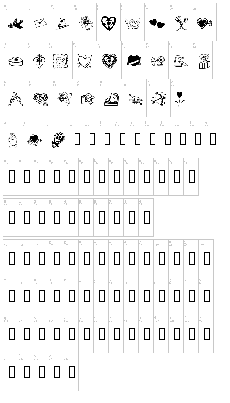 KR Valentine 2003 font map